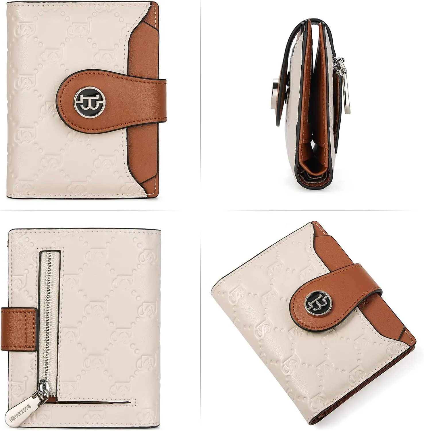BOSTANTEN Women Leather Wallet RFID Blocking Small Bifold Zipper Pocket Wallet Card Case Purse with ID Window