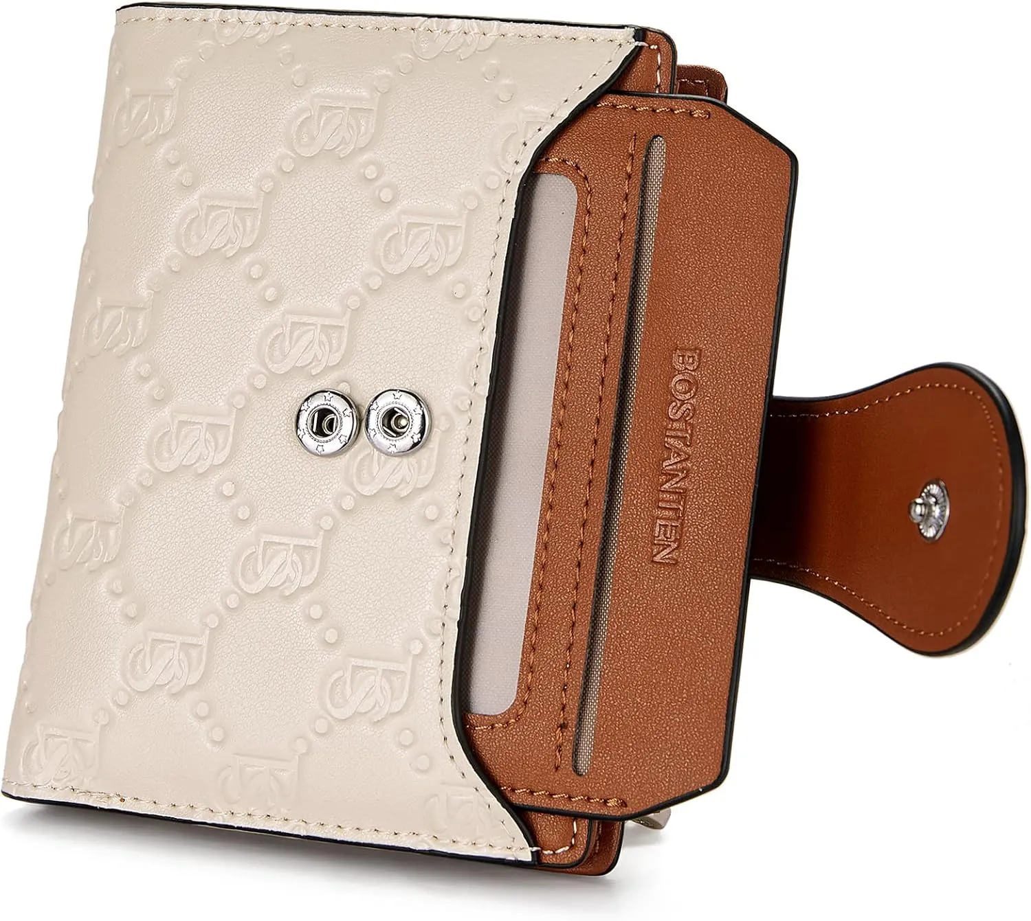 BOSTANTEN Women Leather Wallet RFID Blocking Small Bifold Zipper Pocket Wallet Card Case Purse with ID Window