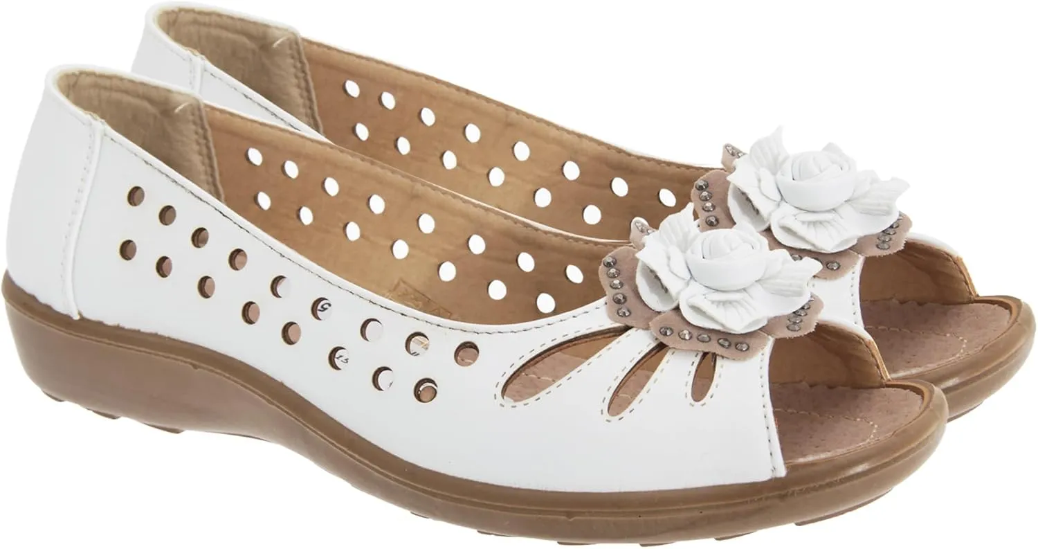 Boulevard Womens/Ladies Punched Open Toe Flower Casual Shoes