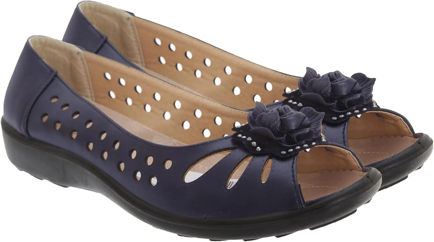 Boulevard Womens/Ladies Punched Open Toe Flower Casual Shoes