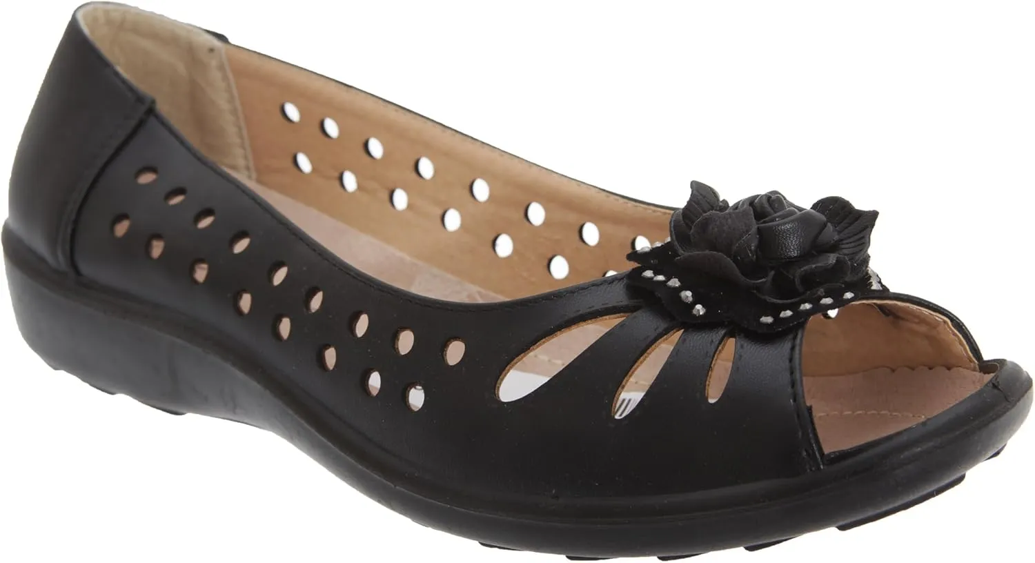 Boulevard Womens/Ladies Punched Open Toe Flower Casual Shoes