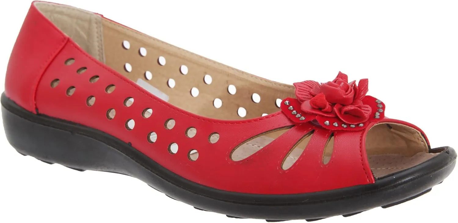 Boulevard Womens/Ladies Punched Open Toe Flower Casual Shoes