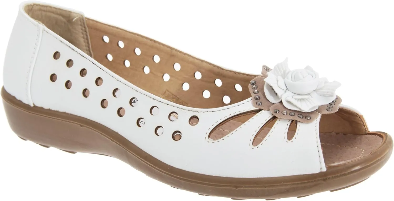 Boulevard Womens/Ladies Punched Open Toe Flower Casual Shoes