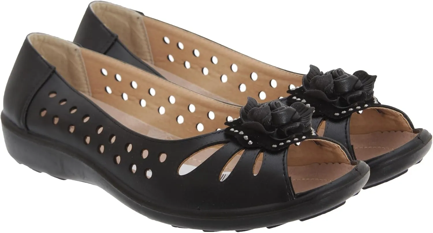 Boulevard Womens/Ladies Punched Open Toe Flower Casual Shoes
