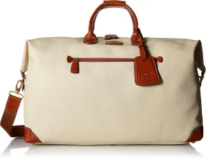 Bric's FIRENZE 22-Inch Cargo Duffle Bag - Luxury Travel Tote With Luggage Sleeve - Weekender Bags and Travel Carry On Bags For Women and Men - Embossed PVC - CREAM