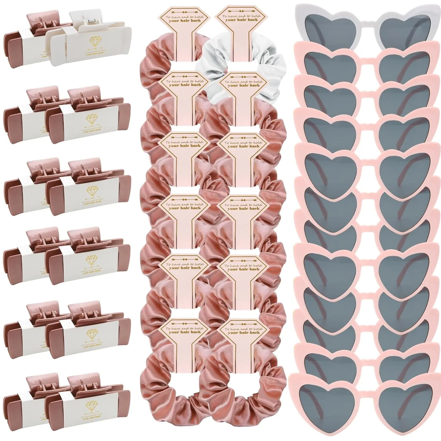 Bridesmaid Scrunchies Proposal Gifts 4.1inch square Hair Claws Bachelorette Hair Clip heart sunglasses Girls gift for Wedding Party Favors (36pcs White&Rose Gold)
