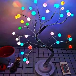 Bright Zeal 18" Tall Color Changing LED Pearl Tree Lights Indoor with Remote and Timer Battery Operated - USB Powered Multi Color Bonsai Lighted Tree Table Top - Colored Flashing LED Tree Lamp Indoor