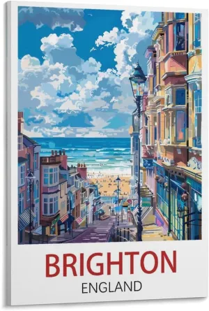 Brighton England Travel Poster Print Canvas Wall Art for Bedroom Living Room HD Print Posters 20x30inch(50x75cm)