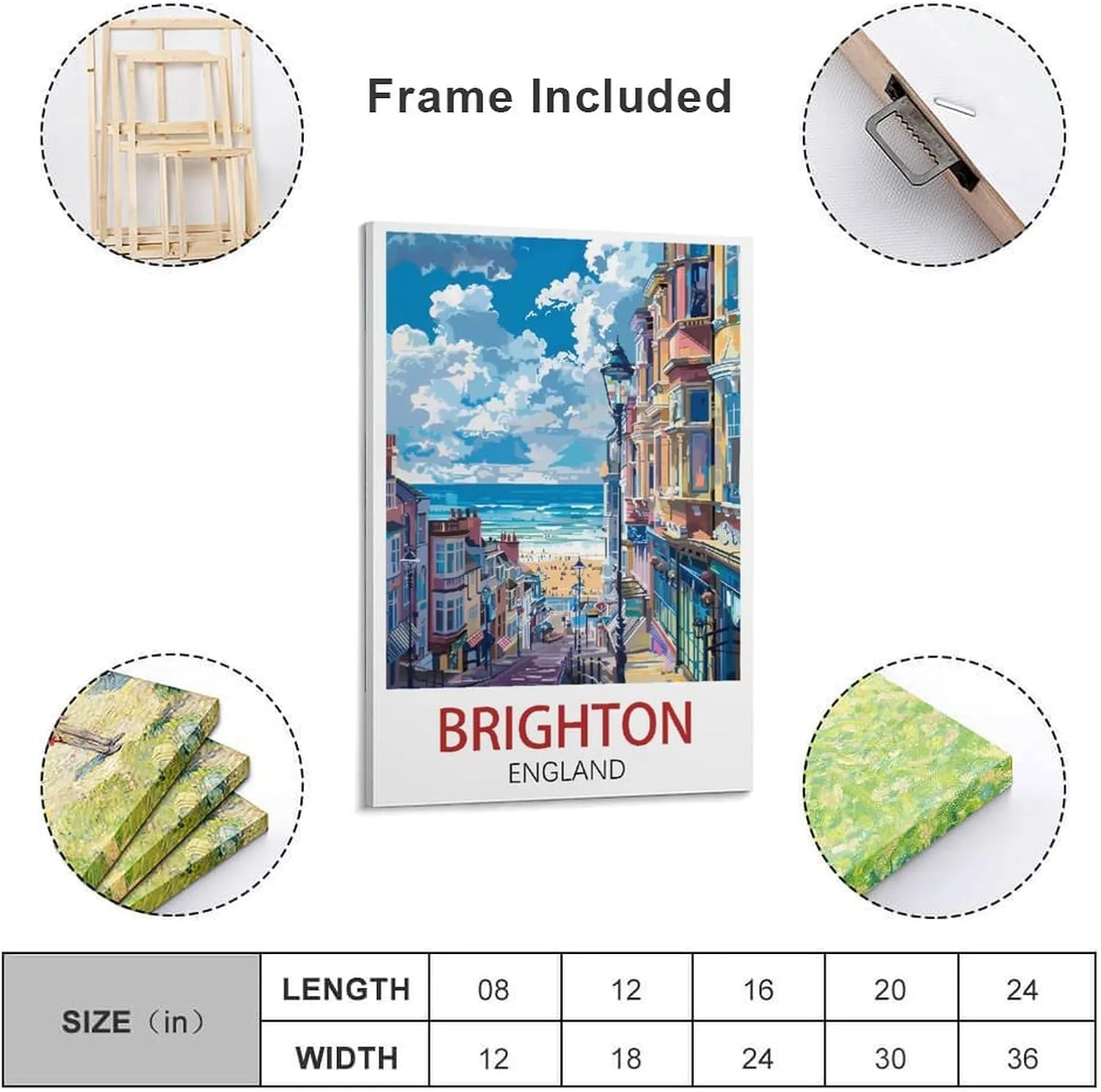 Brighton England Travel Poster Print Canvas Wall Art for Bedroom Living Room HD Print Posters 20x30inch(50x75cm)