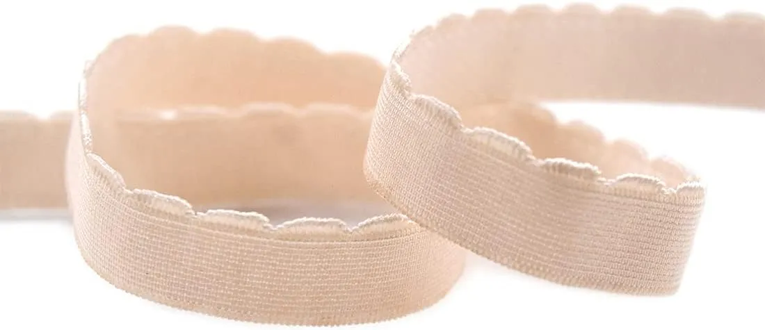 Bristlegrass Picot Plush Bra Strap Elastic Band for Sewing 3/8" 10mm Roll Spool Nylon Spandex Shoulder Tape for Lingerie Underwear Sewing Trim (I-3/8 Inch x 50 Yards,Nude)