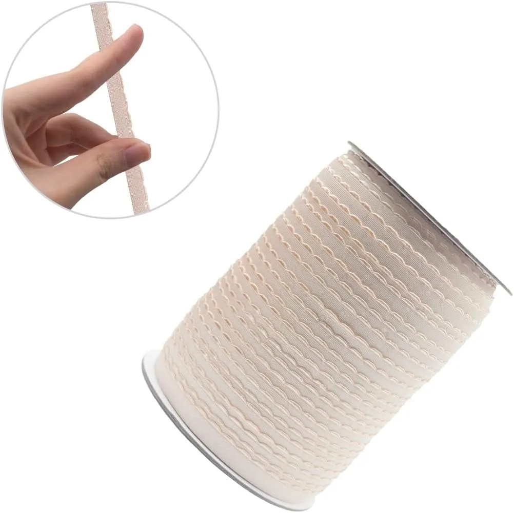 Bristlegrass Picot Plush Bra Strap Elastic Band for Sewing 3/8" 10mm Roll Spool Nylon Spandex Shoulder Tape for Lingerie Underwear Sewing Trim (I-3/8 Inch x 50 Yards,Nude)