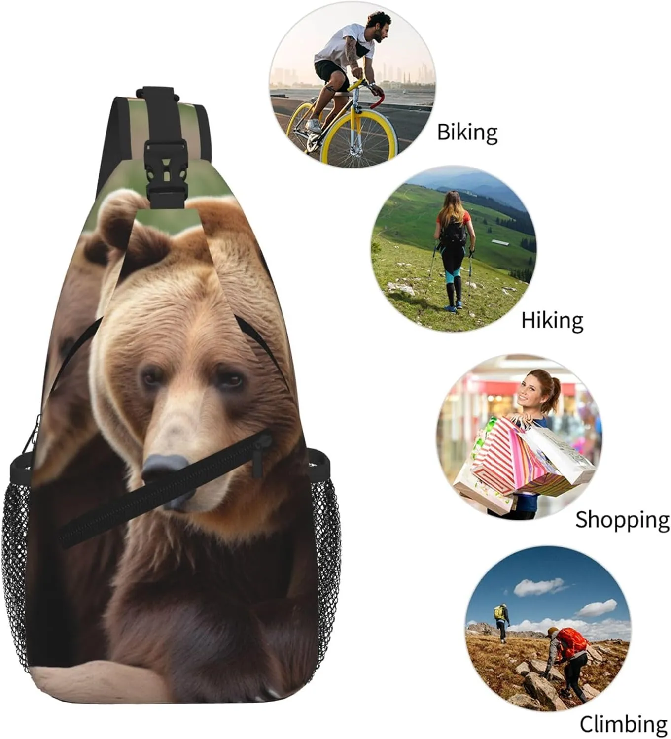 Brown Bears Print Cross Chest Bag Diagonally For Short-Distance Travel And Daily Use