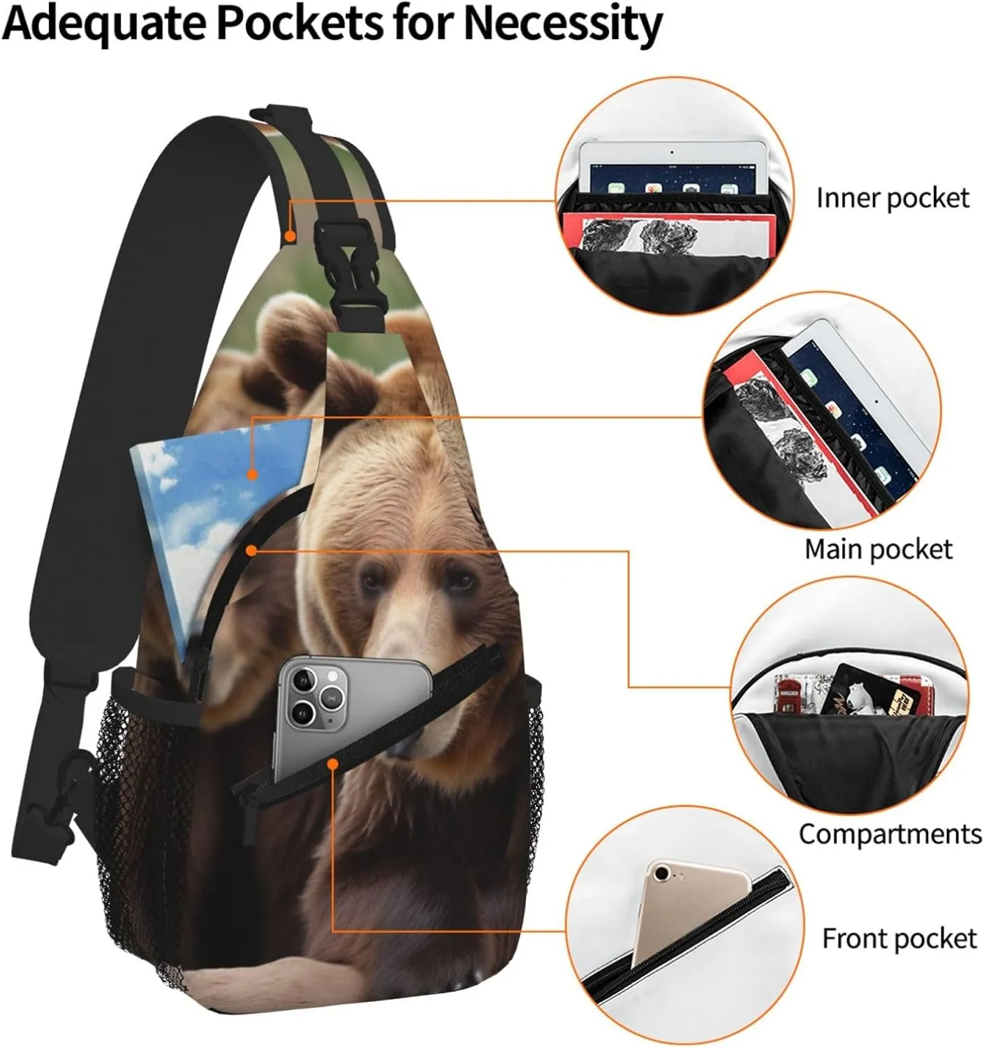 Brown Bears Print Cross Chest Bag Diagonally For Short-Distance Travel And Daily Use