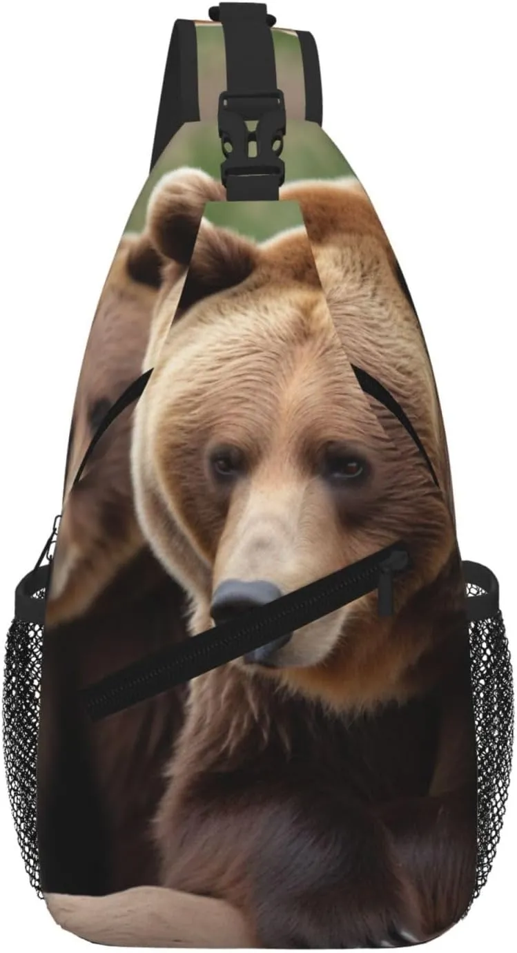 Brown Bears Print Cross Chest Bag Diagonally For Short-Distance Travel And Daily Use