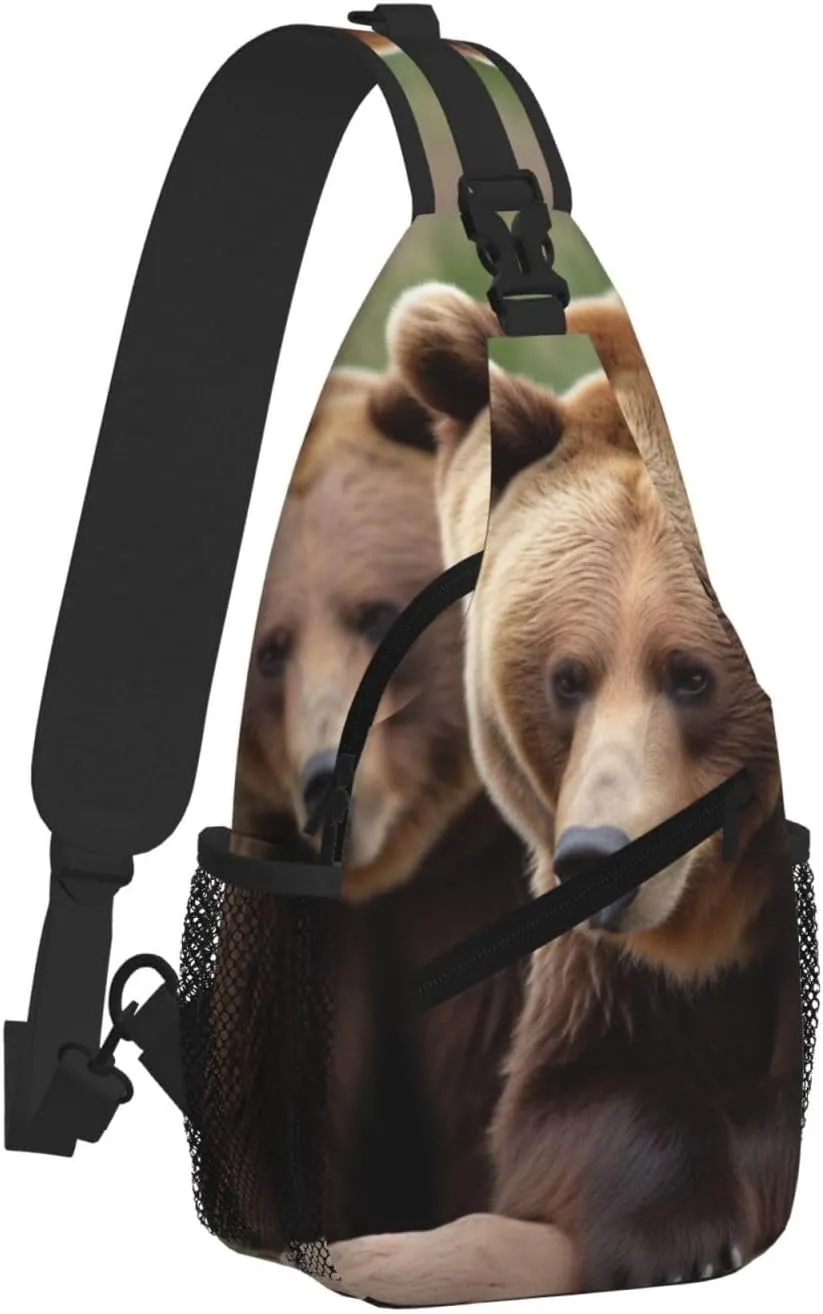 Brown Bears Print Cross Chest Bag Diagonally For Short-Distance Travel And Daily Use