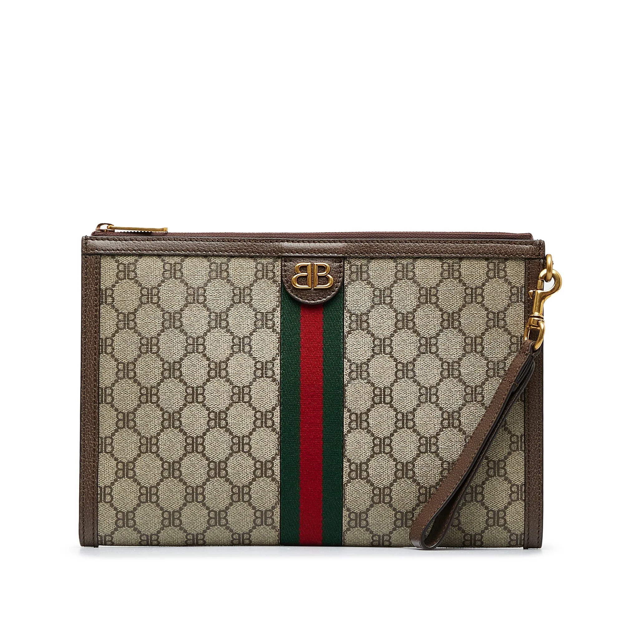 Brown Gucci X Balenciaga BB Supreme Ophidia Web Clutch