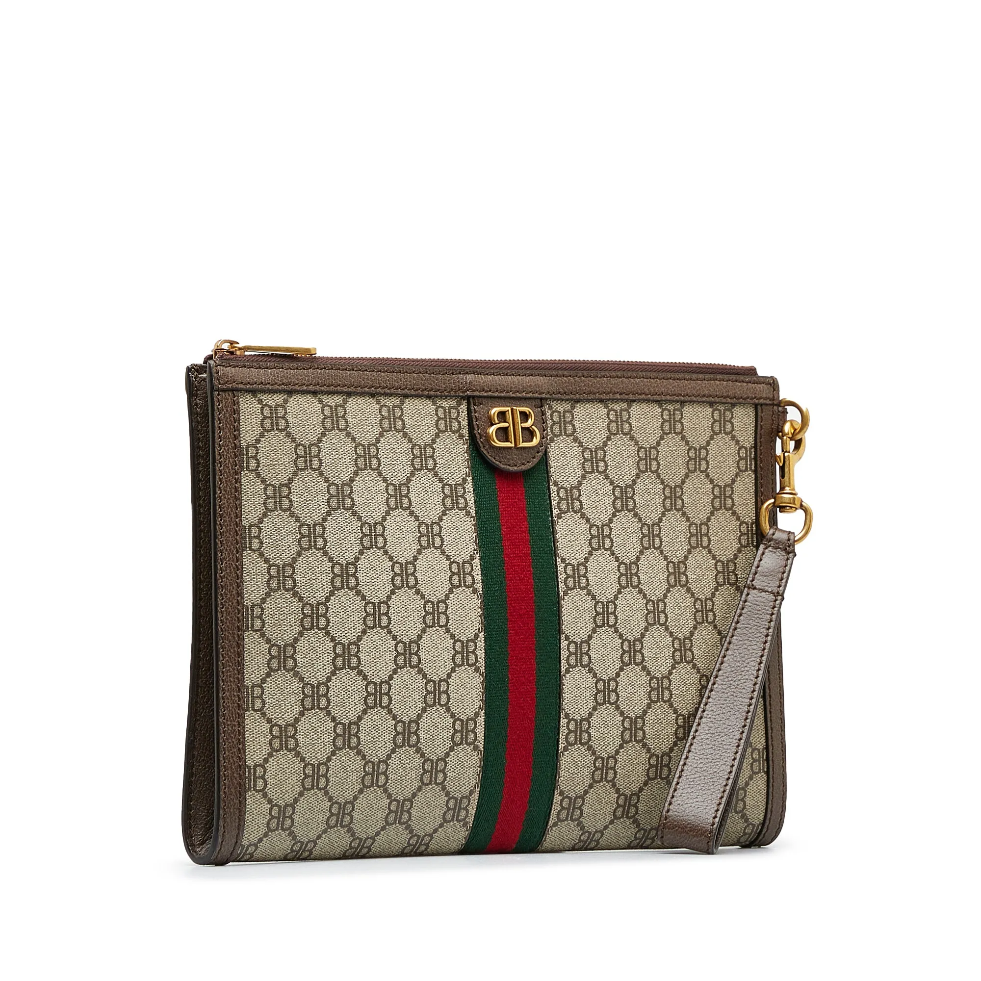 Brown Gucci X Balenciaga BB Supreme Ophidia Web Clutch