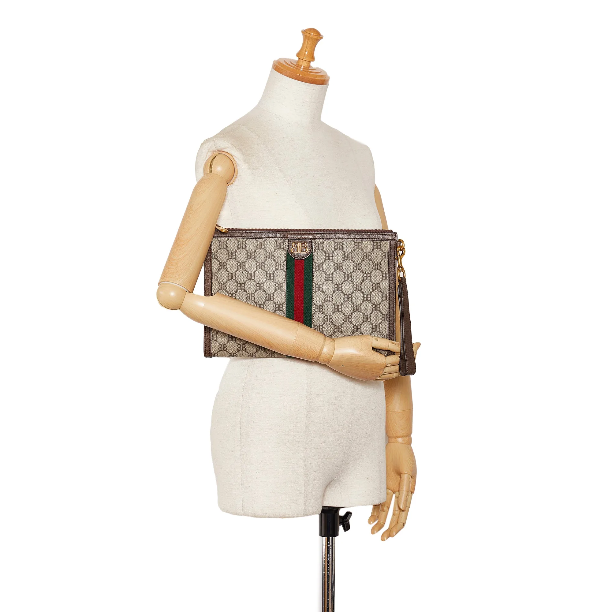 Brown Gucci X Balenciaga BB Supreme Ophidia Web Clutch