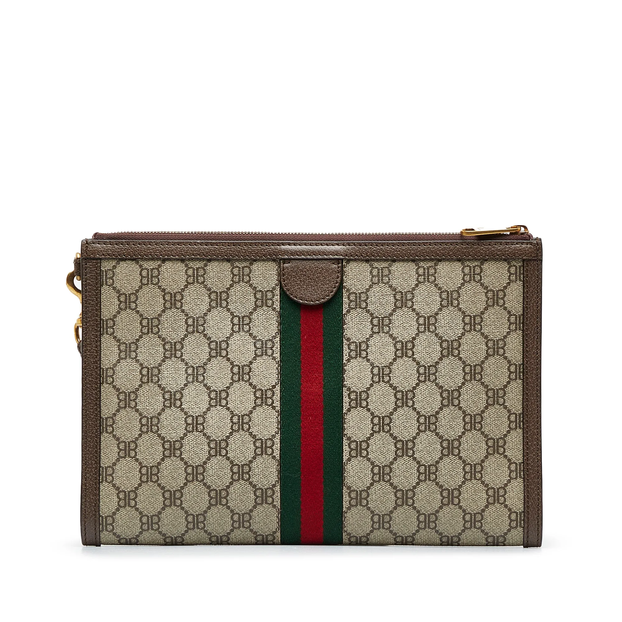Brown Gucci X Balenciaga BB Supreme Ophidia Web Clutch