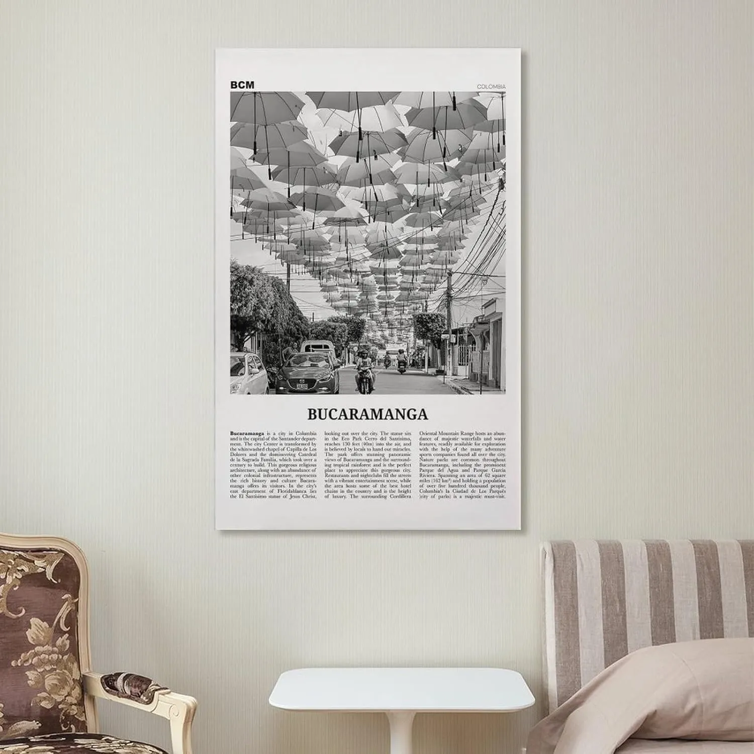 Bucaramanga Print Black And White, Bucaramanga Wall Art, Bucaramanga Poster, Bucaramanga Photo, Buca Canvas Art Poster And Wall Art Picture Print Modern Family Bedroom Decor Posters 24x36inch(60x90cm)