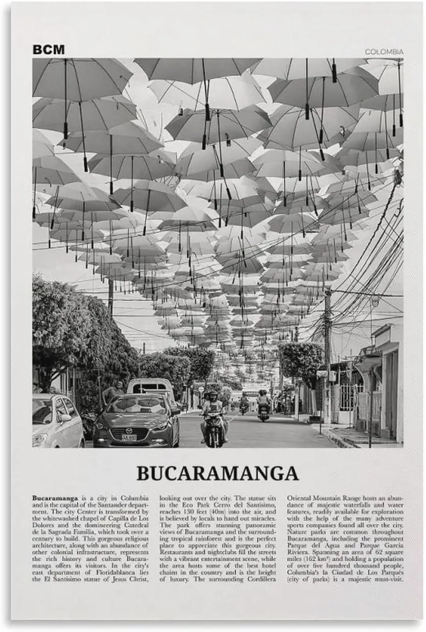 Bucaramanga Print Black And White, Bucaramanga Wall Art, Bucaramanga Poster, Bucaramanga Photo, Buca Canvas Art Poster And Wall Art Picture Print Modern Family Bedroom Decor Posters 24x36inch(60x90cm)