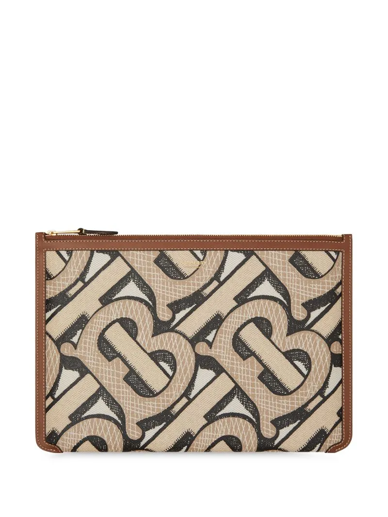 Burberry - monogram print zipped clutch - women - Cotton/Polyurethane/Viscose - One Size - Neutrals