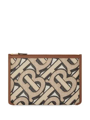 Burberry - monogram print zipped clutch - women - Cotton/Polyurethane/Viscose - One Size - Neutrals