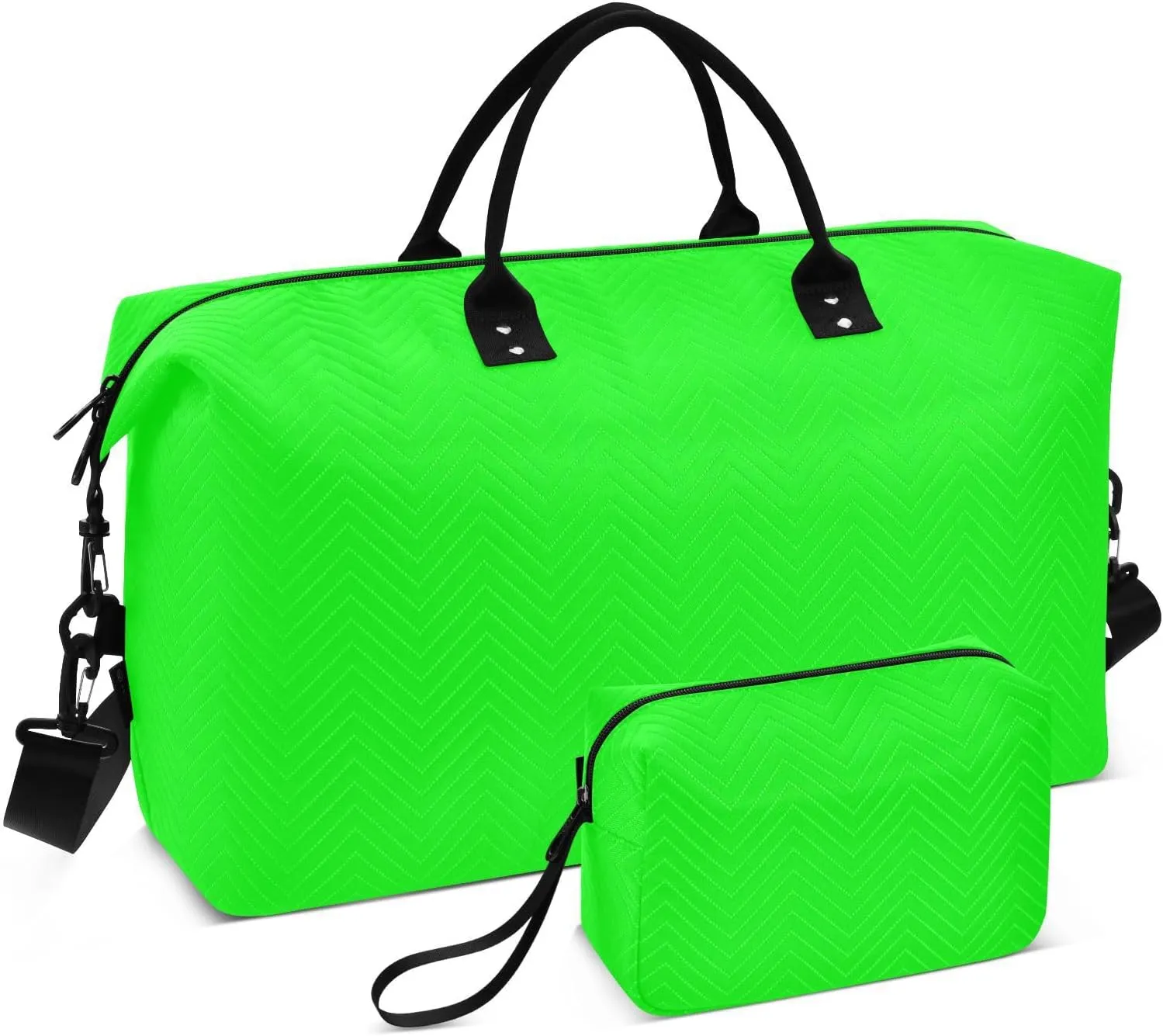 Burbuja Travel Duffel Bag for Women, Neon Green Solid Color Weekender Overnight Bag Shoulder Carry On Tote Bag with Trolley Sleeve, Gym Bag with Toiletry Bag, Large Size