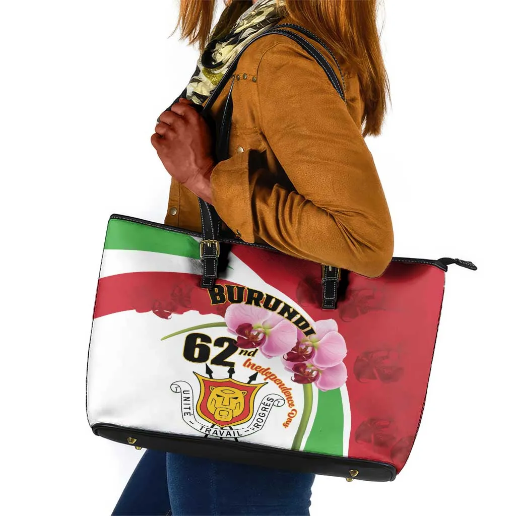 Burundi Independence Day Leather Tote Bag Coat Of Arms Bujumbura Flower LT01