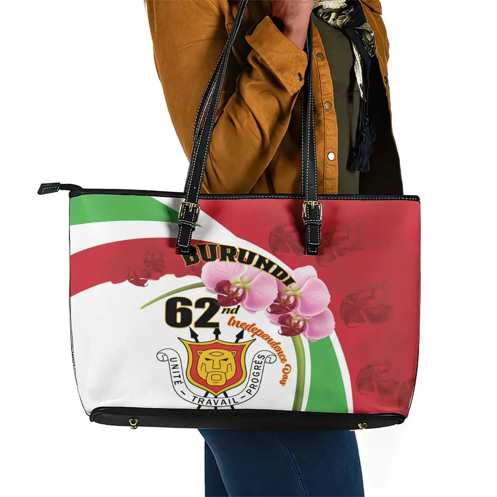 Burundi Independence Day Leather Tote Bag Coat Of Arms Bujumbura Flower LT01