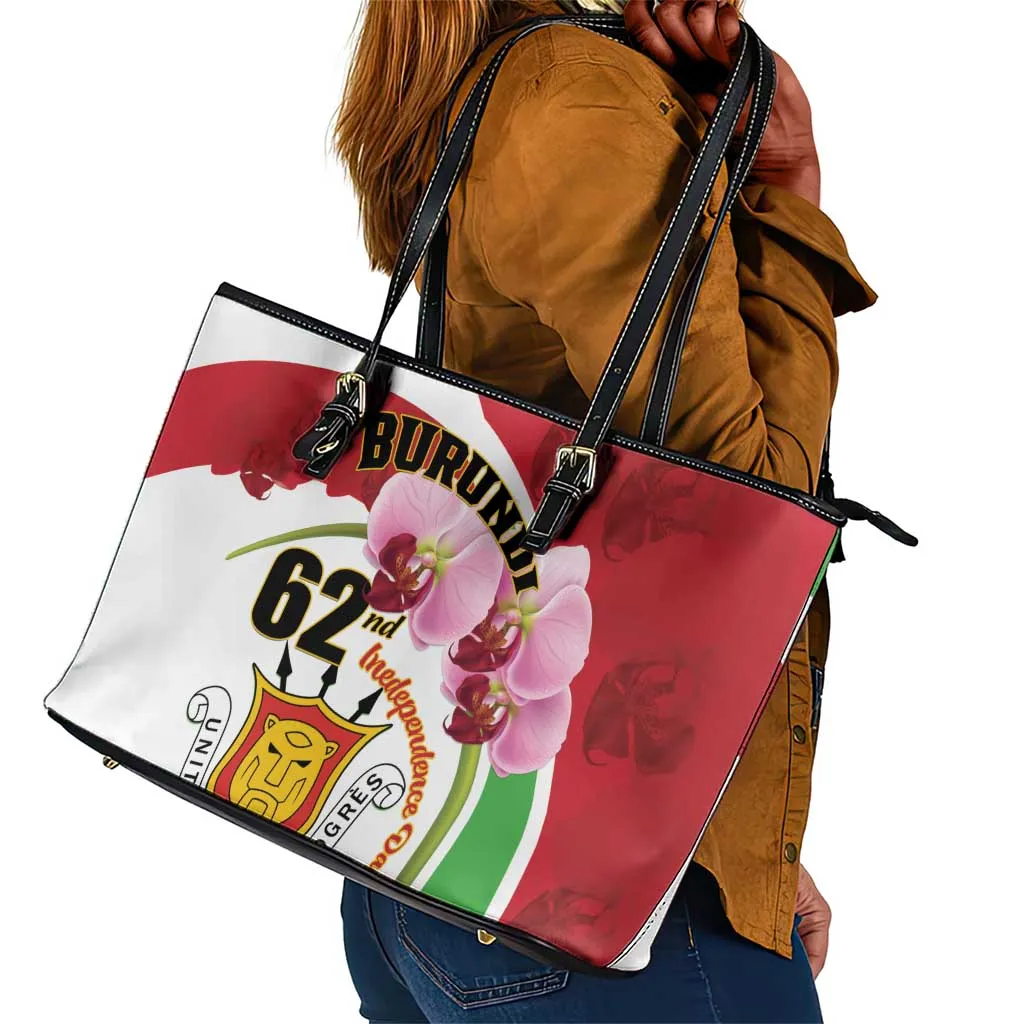 Burundi Independence Day Leather Tote Bag Coat Of Arms Bujumbura Flower LT01
