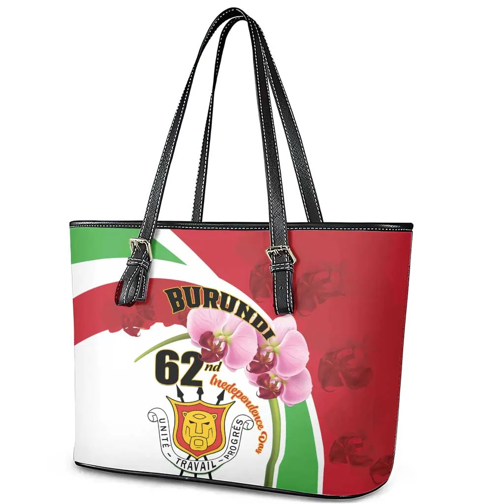 Burundi Independence Day Leather Tote Bag Coat Of Arms Bujumbura Flower LT01