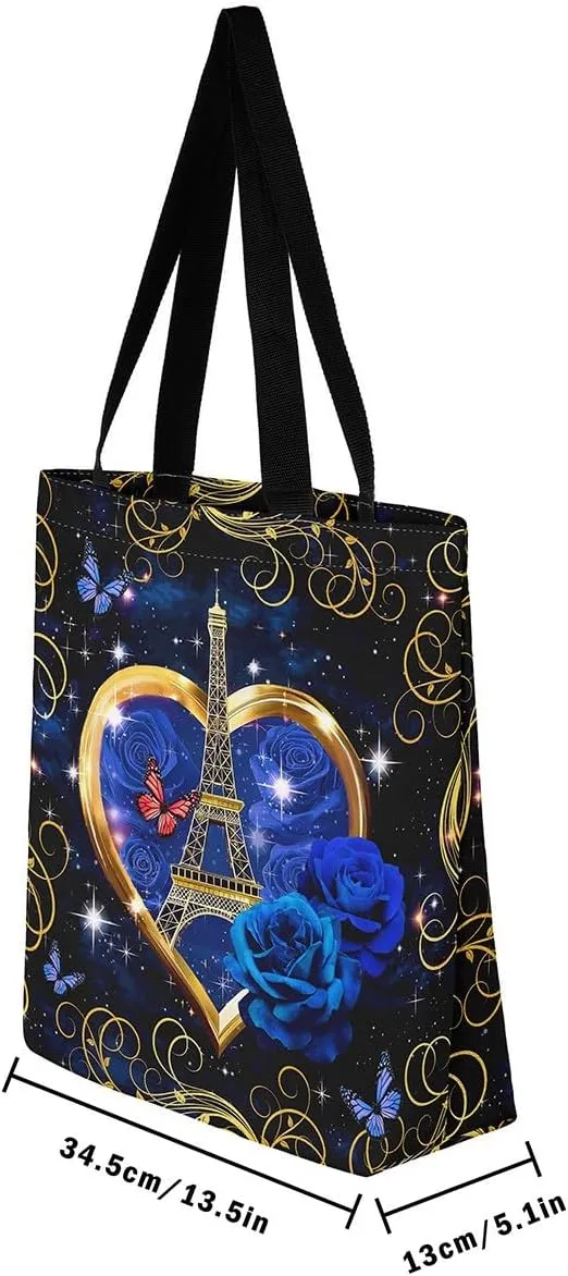 Butterfly Canvas Tote Bag for Women,Dreamy Butterflies Reusable Cloth Cotton Bags Watercolor Beetles Shoulder Bag