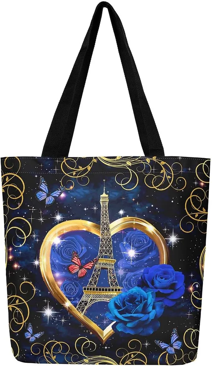Butterfly Canvas Tote Bag for Women,Dreamy Butterflies Reusable Cloth Cotton Bags Watercolor Beetles Shoulder Bag