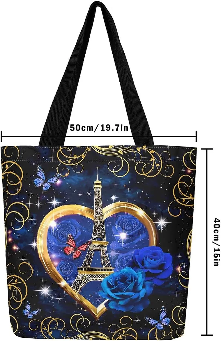 Butterfly Canvas Tote Bag for Women,Dreamy Butterflies Reusable Cloth Cotton Bags Watercolor Beetles Shoulder Bag