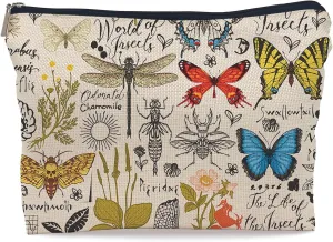 Butterfly Dragonfly Makeup Bag Cosmetic Bags for Women, Vintage Insect Small Makeup Cosmetic Bag for Purse, Butterfly Dragonfly Gifts for Women Mom