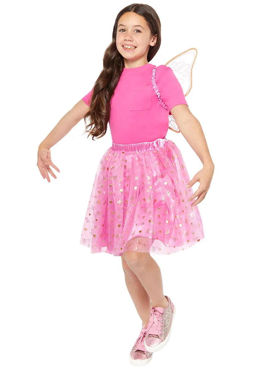 Butterfly Fairy Pink Wings And Tutu Girls Costume Accessory Set