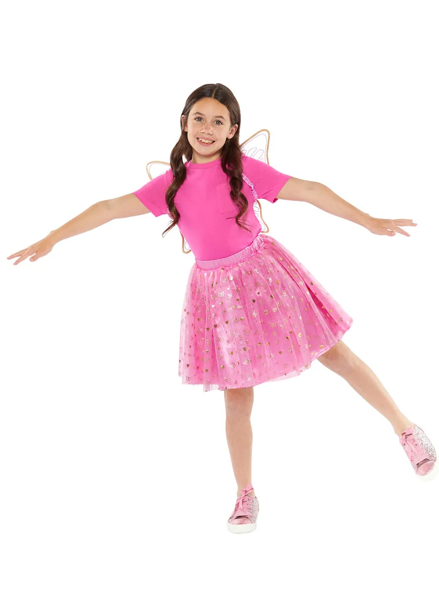 Butterfly Fairy Pink Wings And Tutu Girls Costume Accessory Set