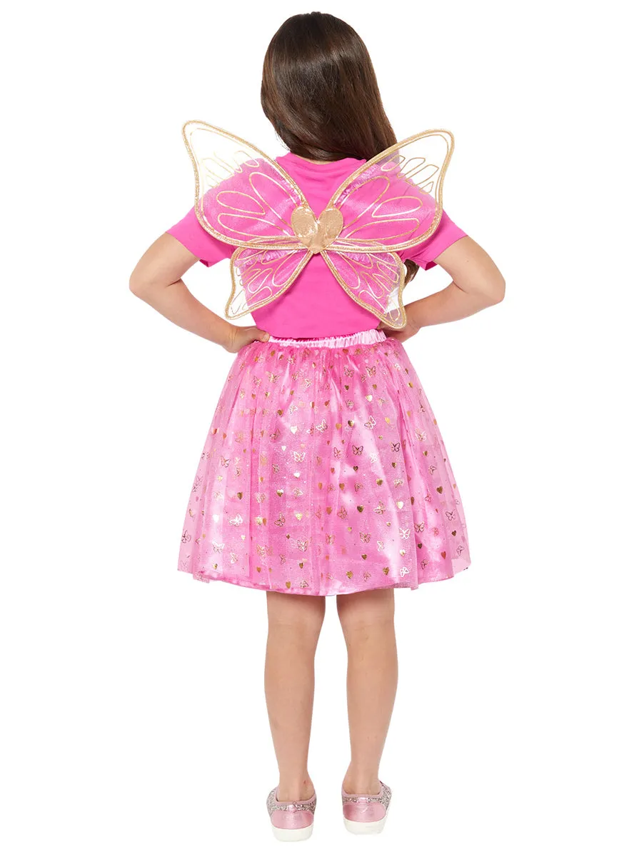 Butterfly Fairy Pink Wings And Tutu Girls Costume Accessory Set