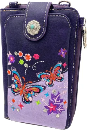 Butterfly Flower Season Embroidery Crossbody Phone Wallet Purse