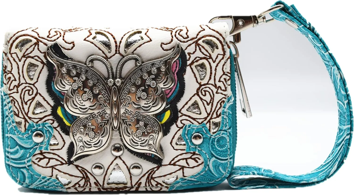Butterfly Flower Springtime Purse Women Clutch Western CCW Rhinestone Crossbody Handbags With Mini Wallet