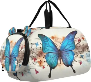 Butterfly Kids Overnight Sports Duffel Bags with Shoe Compartment & Wet Pocket Travel Sport Gym Bag for Girls Boys