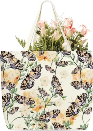 Butterfly Tote Bags For Women, Aesthetic Canvas Tote Bag, Birthday Christmas Graduation Gifts for Family Friends, Reusable Grocery Bag, Shoulder Bag For Work Shopping Travel Holiday, 50