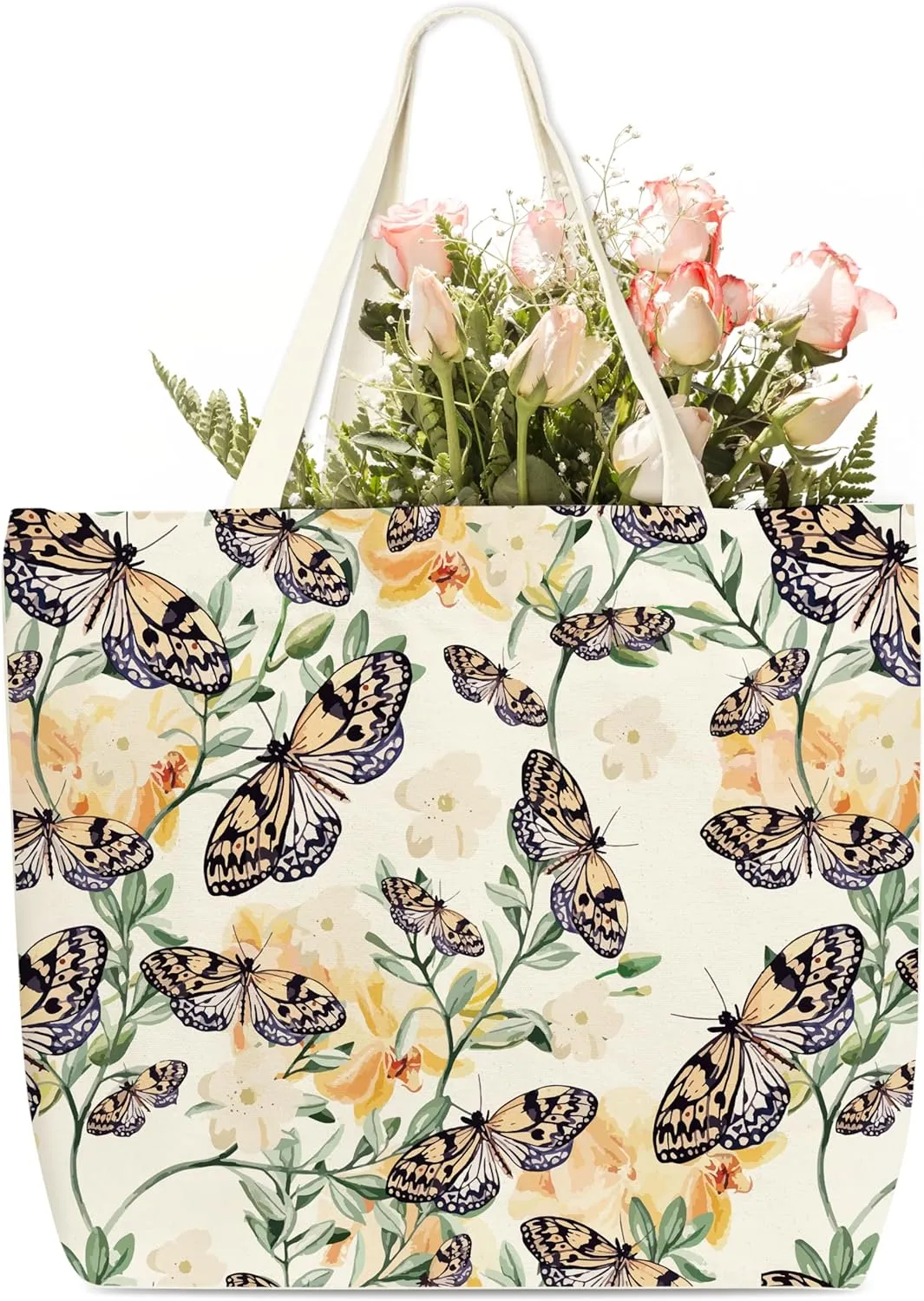Butterfly Tote Bags For Women, Aesthetic Canvas Tote Bag, Birthday Christmas Graduation Gifts for Family Friends, Reusable Grocery Bag, Shoulder Bag For Work Shopping Travel Holiday, 50