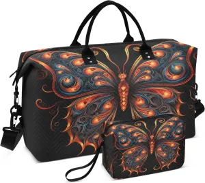 Butterfly Travel Duffle Bag Gym Bag, Vintage Mysterious Butterfly Weekender Bags for Women with Toiletry Bag Travel Tote Bag Swim Bag