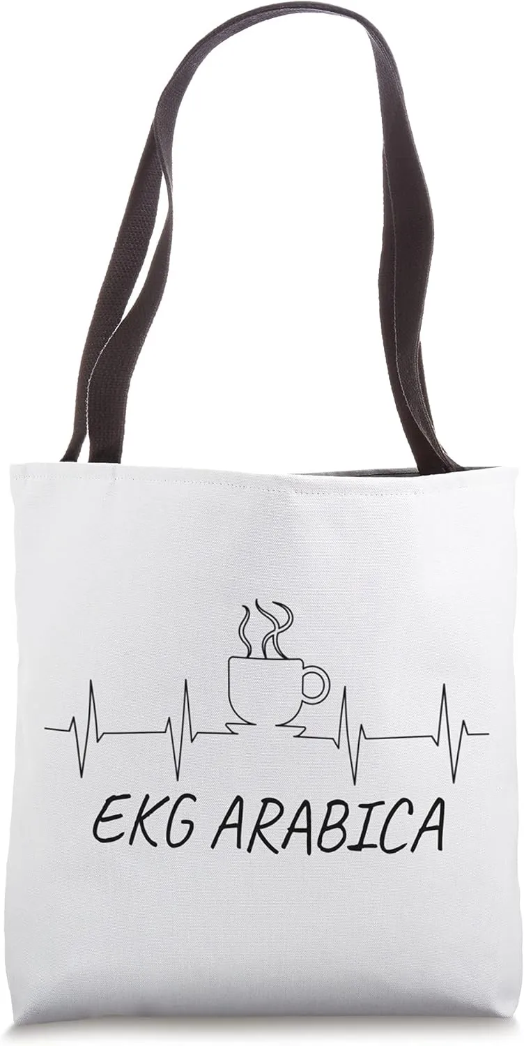 Caffeine Dependent Arabica Bean Coffee EKG Waves Strip Tote Bag