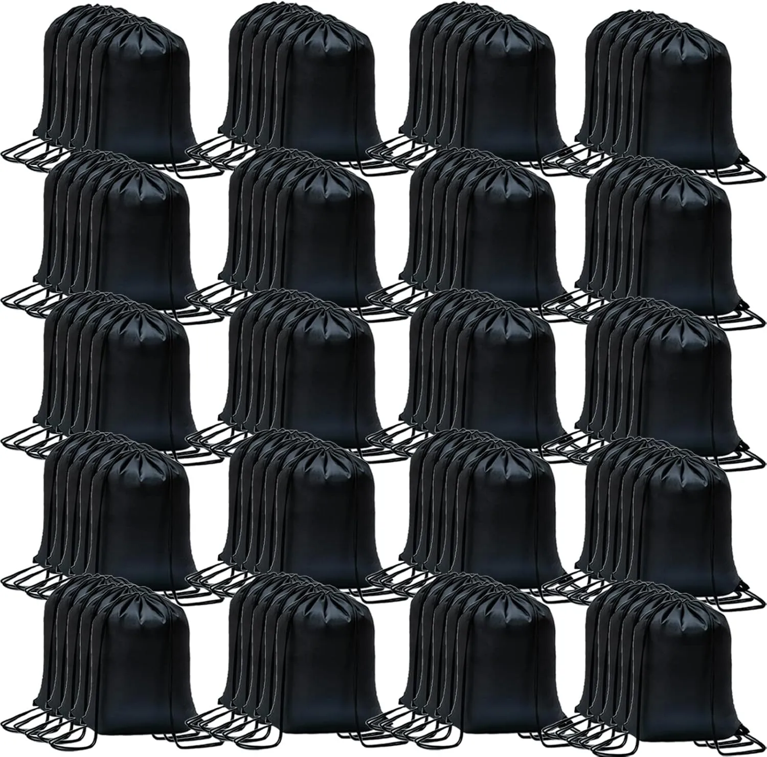 CAIHONG 100 Pack Drawstring Backpack Bulk Drawstring Bags Cinch Sack for Gym, Yoga, Shopping, Sports, Hiking or Gifts for Women and Men, Black-100pcs