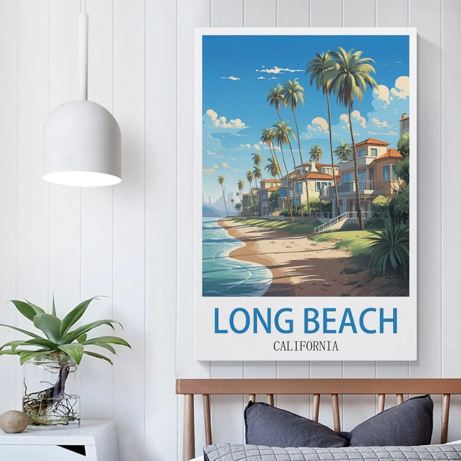 California Long Beach Travel Poster Print Canvas Wall Art for Bedroom Living Room HD Print Posters 24x36inch(60x90cm)