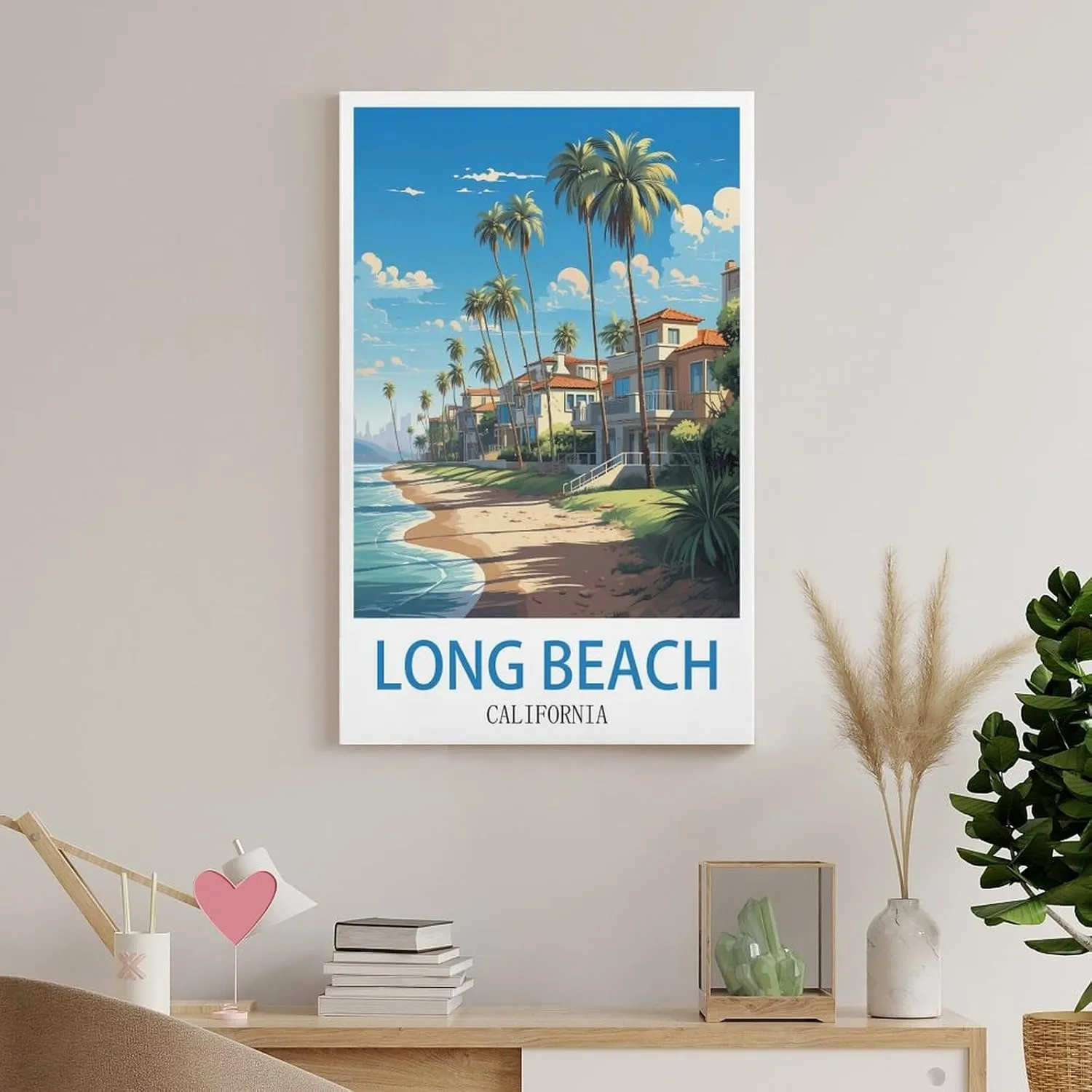 California Long Beach Travel Poster Print Canvas Wall Art for Bedroom Living Room HD Print Posters 24x36inch(60x90cm)