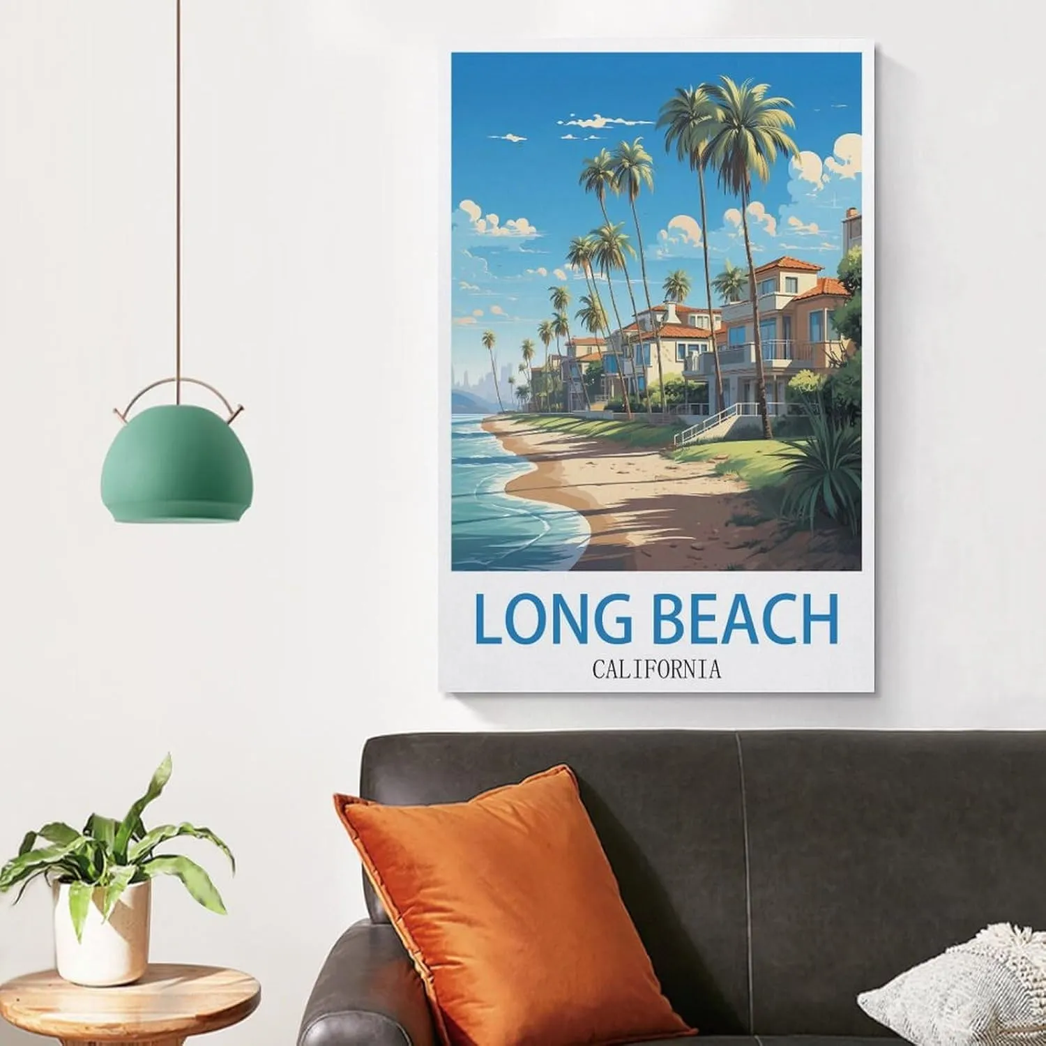 California Long Beach Travel Poster Print Canvas Wall Art for Bedroom Living Room HD Print Posters 24x36inch(60x90cm)